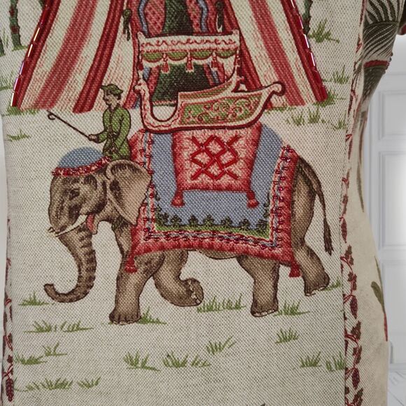 Vintage 90s Elephant Tapestry Print Midi Dress Size 8 Beaded Cotton India - Picture 11 of 16